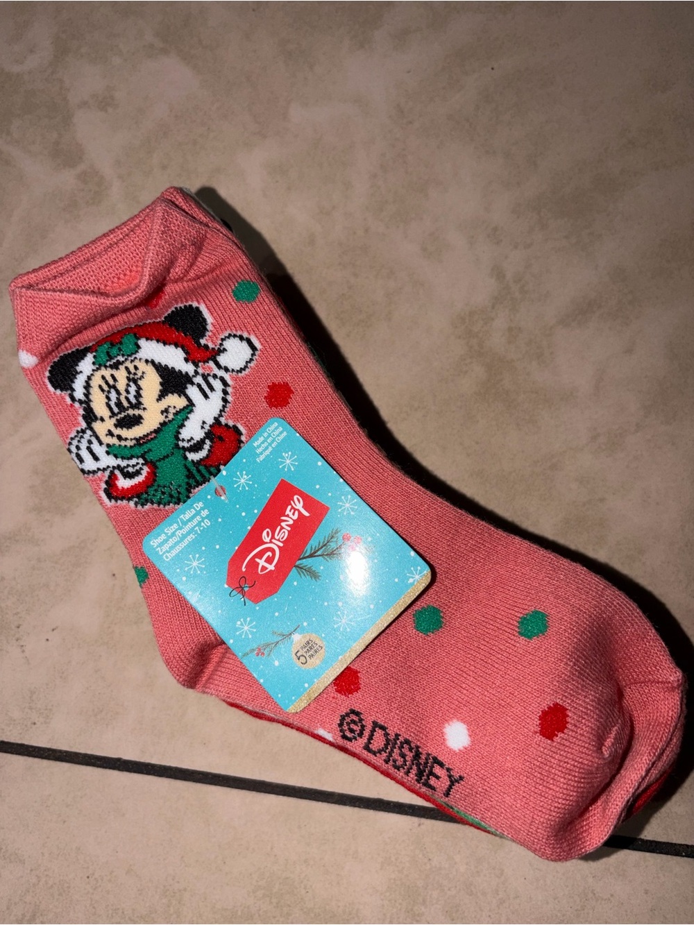 Disney Pink Minnie Mouse Holiday Ankle Socks  5 pairs.